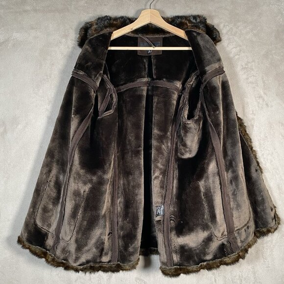 Jones NY Winter Coat Women's XL Faux Suede Fur Trim Jacket Brown Cozy Cabin - Picture 10 of 16